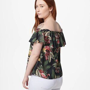 Sam Edelman Off-The-Shoulder Top XXS Green Floral Ruffled Flowy